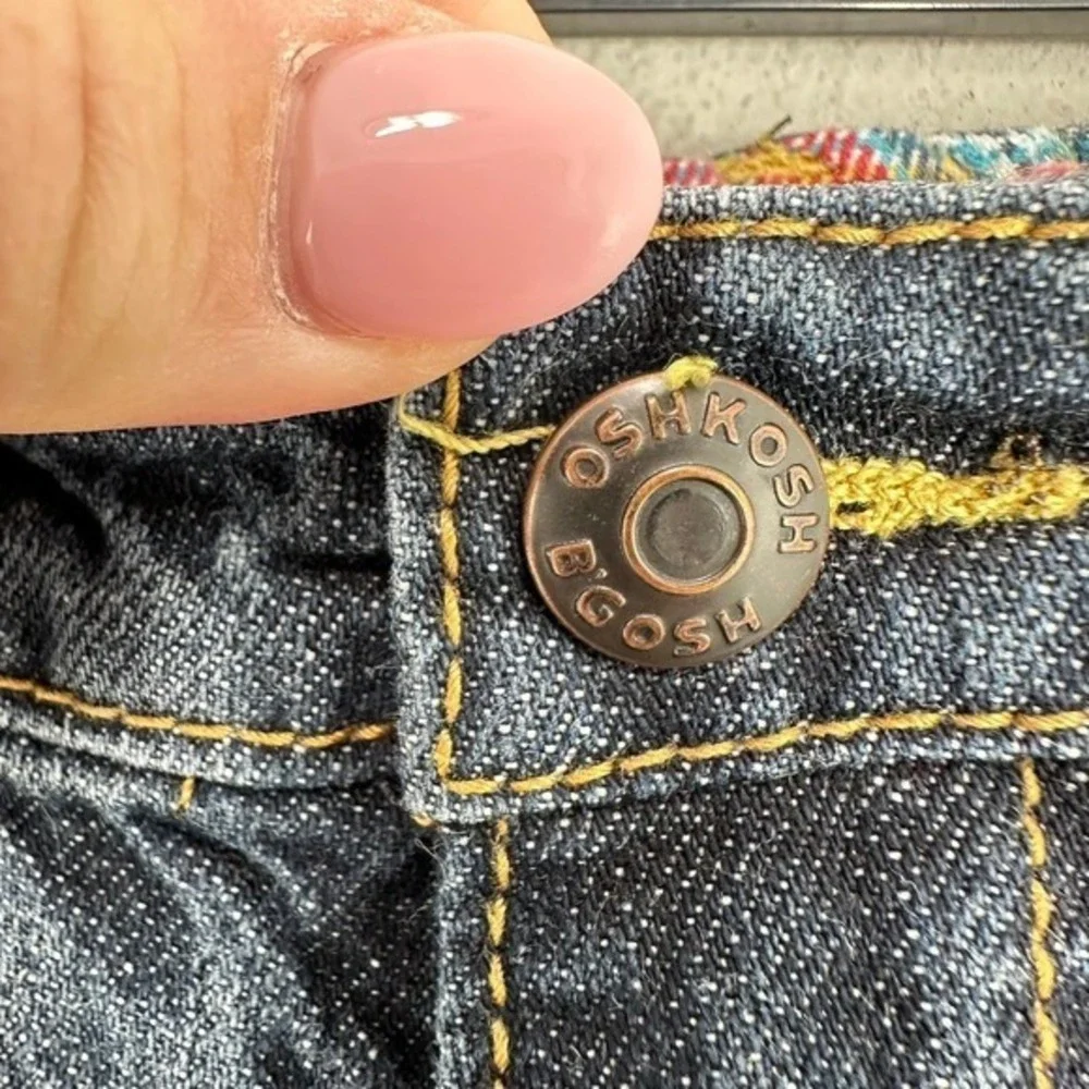 Retro Old Fashioned OshKosh Bgosh‎ Toddler Jeans Plaid Patchwork Denim Pants
